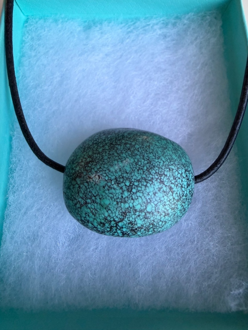 Artisan 925 Sterling Silver Turquoise-Magnesite Leather Cord Necklace Boho